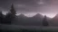 Placeholder: Cloudy dark sky, Distant epic mountains, trees