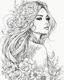 Placeholder: Line art: beautiful, mesmerized drawing skatche for full body girl in her hair nice flowers and in a beautiful flowering dress :: flower tattoos on her body, line art style, drawing