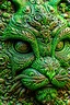 Placeholder: beautiful colourful highly detailed incredibly ornate decorative green man as a cat face 3 d sculplture by walter crane and william morris, closeup, twisting leaves, tiny fine flowing lines, abstract psychedelic, 8 k, artstation