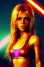 Placeholder: portrait, Shakira, blonde artist, angry, Realistic image, latex style dress. Skewers, loose long hair, eyes make up, perfect, glow, circle iris. Neon colors, leds, geometric shapes. Dark background, photo studio, neon lights. Mad max, concept art, smooth, unreal engine 5, god lights, ray tracing, RTX, lumen lighting, ultra detail, volumetric lighting, 3d, finely drawn, high definition, 4k.