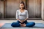 Placeholder: Subject & Action: A youthful woman with athletic definition—the kind born of grit and perhaps something more potent than nature intended—holds a perfect Lotus position (Padmasana) on an old, weathered yoga mat. Her hands are forming a mudra on her knees. Her eyes, which were once shut in deep concentration, have just snapped wide open in profound shock and wonder. Her expression is a mix of terror and ultimate revelation. Setting: The transition point between worlds. She began in a crowded, ear