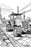Placeholder: Outline art, no shading, bulldozer on the road, cartoon style, black and white, low detail, --ar 9:11