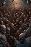 Placeholder: Bosch nightmares paint style Title: "a surrounded by front view of many angry bats , insanely detailed octane render trending on artstation, 8k artistic photography, photorealistic concept art, soft natural volumetric cinematic perfect light, chiaroscuro, award-winning photograph, masterpiece, oil on canvas, Raphael, Caravaggio, Greg Rutkowski, people, beksinski, Giger