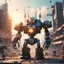 Placeholder: Generate a big angry Robot in an industrail City with many small Robots in the Background. best Quality, 8k