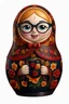 Placeholder: draw a Russian matryoshka doll in the style of Khokhloma, the matryoshka is smiling, the matryoshka has a coffee cup in her hands, a frontal angle, a picture on a white background, the matryoshka is drawn entirely, a highly detailed 3d picture