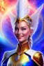 Placeholder: cosmic woman admiral from the future, one fine whole face, large cosmic forehead, crystalline skin, expressive blue eyes, blue hair, smiling lips, very nice smile, costume pleiadian,rainbow ufo Beautiful tall pleiadian Galactic commander, ship, perfect datailed golden galactic suit, high rank, long blond hair, hand whit five perfect detailed finger, amazing big blue eyes, smilling mouth, high drfinition lips, cosmic happiness, bright colors, blue, pink, gold, jewels, realistic, real