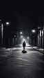 Placeholder: Man walking alone on a dark deserted street.