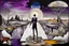 Placeholder: face to the camera in midle one alone human figure with a big map his hands in unique whimsical clothes stands on thin weird bridge , weird whimsical landscape, forest, and Sahara water and rocks,, around surreal cracked painted weird land with some black doors. dark purple, gray, black, white, brown,deep colors. style of Chagall , of Minjae Lee and Tim Burton, absurd beauty. broken, weird bizarre absurd, nightmare, neuron network background, surreal vibe