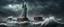 Placeholder: Hyper Realistic apocalyptic haunted view of broken statue of liberty at dark rainy night between the sea with big wave splashes