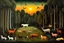 Placeholder: A forest glade with animals at sunset by artist "Henri Rousseau",by artist "Leonora Carrington"