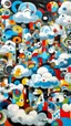 Placeholder: A white cloudy sky with icy music notes designed in Matryoshka dolls painted by Wassily Kandinsky