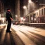 Placeholder: large muscular police officer speaking to a muscular man wearing a trench coat, downtown snowy new york at night, dramatic, dramatic lighting, volumetric lighting, hyperrealism, 8k, high quality, photorealistic, lot of details