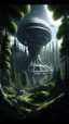 Placeholder: sci fi planet, tall space station, trees