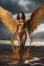 Placeholder: A Hyper-Realistic ,beautiful fallen angel disintegrating into gold dripping ink and slime::1 ink dropping in water, molten lava,4 hyperrealism, intricate and ultra-realistic details, cinematic dramatic light, cinematic film,Otherworldly dramatic stormy sky and empty desert in the background, Perfect Legs ,Full Size Beautiful Natural look ,Long Legs , , detailed face, ideal face template, Realistic Elements, Captured In Infinite Ultra-High-Definition Image Quality And Rendering, Hyperrealism, rea