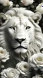 Placeholder: realistic white lion in white roses