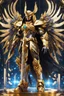 Placeholder: Full body god pharaoh void with Multiarms, hoodie, cover face, crystal sword, crystals arm, galaxy face, solo leveling shadow artstyle , high details, intricate details, highly detailed Man Angel cyborg straddle wings, using traditional armor,detailed, intricate,gears cogs cables wires circuits, gold silver chrome copper