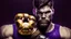 Placeholder: A sporty looking man with With a serious his face while holding Thanos' gantlet K's infinity gauntlet has six infinity stones