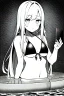 Placeholder: bikini long hair thin girl in abyss pool, greyscale, screen tones