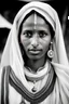 Placeholder: Sudanese woman who waring "Tob" the traditional clothes in sudan, her eyes are red but the rest of the picture is back and white