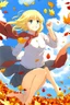 Placeholder: Blonde girl fall from sky. Anime style