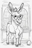 Placeholder: Outline art for cute coloring pages with donkey with glasses, full body, white background, sketch style, only use outline, clean line art, no shadows and clear and well outlined.