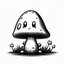 Placeholder: mushroom, black and white, cartoon, drawing, cute, creature, simple