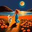 Placeholder: A woman's painting and Irish Sutter dog are is walking in the field leading to the beach under a full moon, graceful, orange and azure, articular art, flower power, realistic but romantic, picturesque fabrics, dance -37:43 - -Style 750 v6