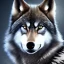 Placeholder: This wolf's fur is short and pitch-black colored. They have bright brown eyes. This wolf has two notable scars on their nose and tail. They are blind in both eyes.