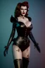 Placeholder: Rita Hayworth as evil queen in black leather, leather, busty, cleavage, angry, stern look. character design by cory loftis, fenghua zhong, ryohei hase, ismail inceoglu and ruan jia. unreal engine 5, artistic lighting, highly detailed, photorealistic, fantasy