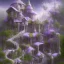 Placeholder: spiral house, 8k super detail, blue green flowers, purple sparkle house