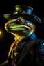 Placeholder: Portrait of a lizard wearing a steampunk suit by the moonlight