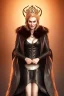 Placeholder: Cersei Lannister as evil queen in black leather and fur, busty, cleavage, curvy, lena headay, angry, stern look. character design by cory loftis, fenghua zhong, ryohei hase, ismail inceoglu and ruan jia. unreal engine 5, artistic lighting, highly detailed, photorealistic, fantasy