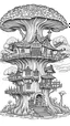 Placeholder: outline art for square twisted mushroom castle old oak tree coloring page for kids, classic manga style, anime style, realistic modern cartoon style, white background, sketch style, only use outline, clean line art, no shadows, clear and well outlined