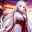 Placeholder: Clear focus, 8k, high quality, detailed, beautiful lighting, girl, vibrant colors, white long hair, vibrant red eye, two tone hair, miko