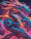 Placeholder: Close up shot, Dragon in a vibrant synthwave dreamscape, neon chaos swirling energetically around pixelated forms, a dynamic fusion of retro gaming nostalgia and futuristic abstraction