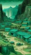 Placeholder: A greenish blue underground mine with a village painted by Qiu Ying