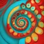 Placeholder: Spiral, ethno, very small details, poppyred, mustardyellow, turquois