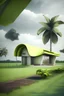 Placeholder: Modern Composite house with barrier and underroof with field with banana tree