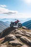 Placeholder: a motorcycle on top of a mountain peak in spring season