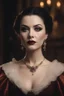 Placeholder: Annabella Lugosi as Dracula - Cinematic film still, (warm colors), intricate details, deep depth of field, cinematic lighting, reflections, photographed on a Canon EOS R5, 50mm lens, F/2.8, HDR, 32k resolution, , (RAW, analog, masterpiece, best quality, soft particles, 32k, flawless perfect face, intricate details, trending on artstation, trending on cgsociety, dlsr, ultra sharp, hdr, rtx, antialiasing, canon 5d foto)), ((skin details, high detailed skin texture)), (((perfect face))),