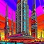 Placeholder: cyberpunk retro futuristic for comics skyscraper from far away in orange
