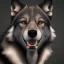 Placeholder: Ultra realistic cg rendering of Jet black wolf with gold eyes and saliva dripping from canine teeth