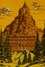 Placeholder: A brown palace on a mountain painted by Andy Warhol