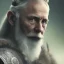 Placeholder: Viking theme, a younger woman sitting next to a 50-year-old man, portrait, 8K, close-up face, anatomically perfect face, Highly detailed stunning full frame portrait, misty and cloudy atmosphere