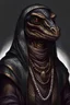 Placeholder: Portrait of a only Black scaled lizardfolk earth kineticist in Pathfinder RPG dressed in Dark robes
