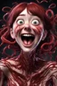 Placeholder: Woman with rare eyes,smiling meanwhile many worms streaming from his mouth, face distorted with pain, screaming, tears streaming, siting pose, fullbody, Junji Ito style, darkred tones,high detailed, 4k resolution, digital paiting, cute, art, no background 3d pixar disney the cinematic FKAA, TXAA, and RTX graphics technology employed for stunning detail.