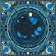 Placeholder: design with border blue tones large moon stars style of art deco