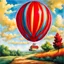 Placeholder: fantasy 90's tcg art of a red balloon with a strange face floating in the sky