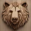 Placeholder: combine textured wood with stylized shape of a bear head, graphic style, minimalistic, clean