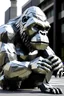 Placeholder: an origami of big angry metallic gorilla in a real world